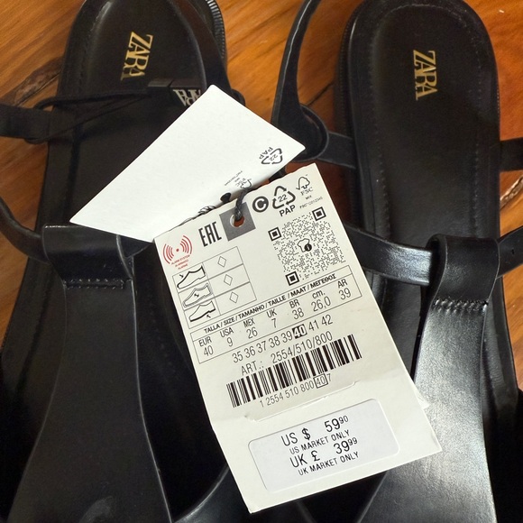 Zara Women's Black Leather Sandals - Picture 3 of 4